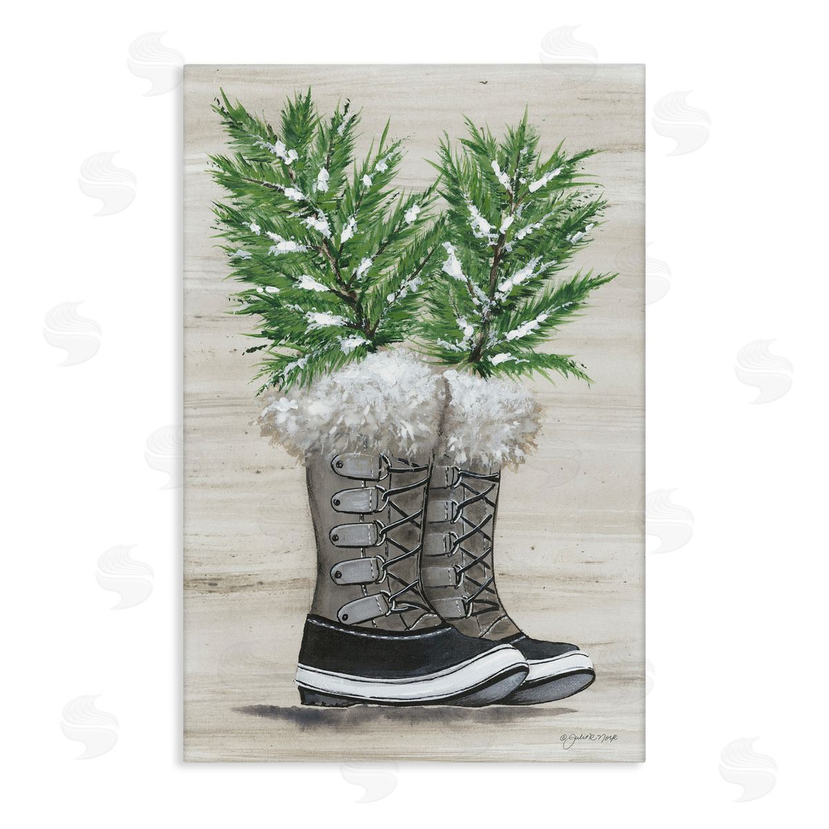 Winter Sprigs in Boots Canvas Wall Art, Home Decor by Julie Norkus