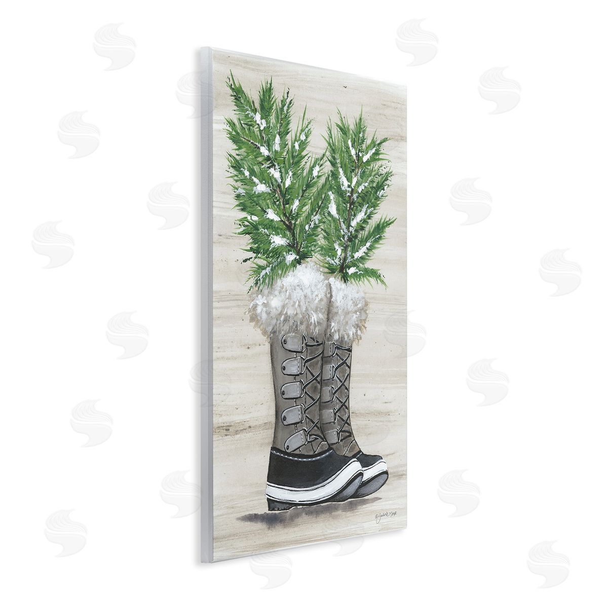 Winter Sprigs in Boots Wood Plaque Wall Art, Home Decor by Julie Norkus