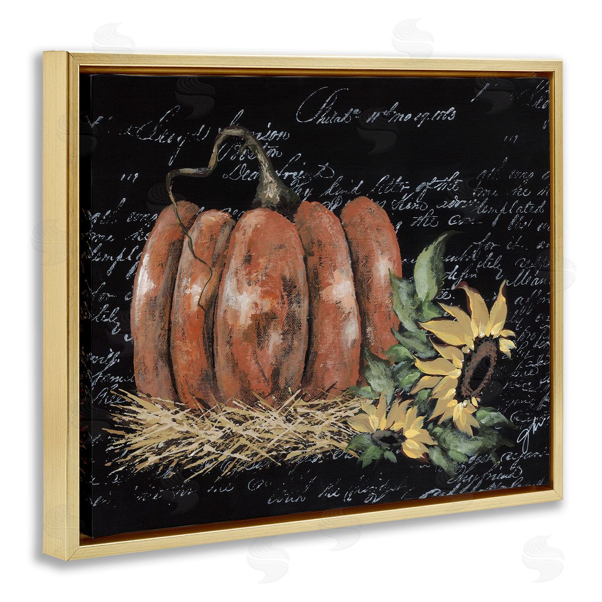 Autumn Country Pumpkin Gold Floating Frame Canvas Wall Art, Home Decor by Julie Norkus