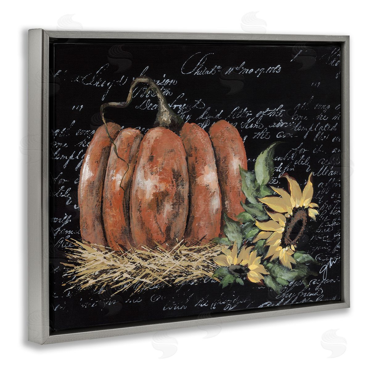 Autumn Country Pumpkin Grey Floating Frame Canvas Wall Art, Home Decor by Julie Norkus
