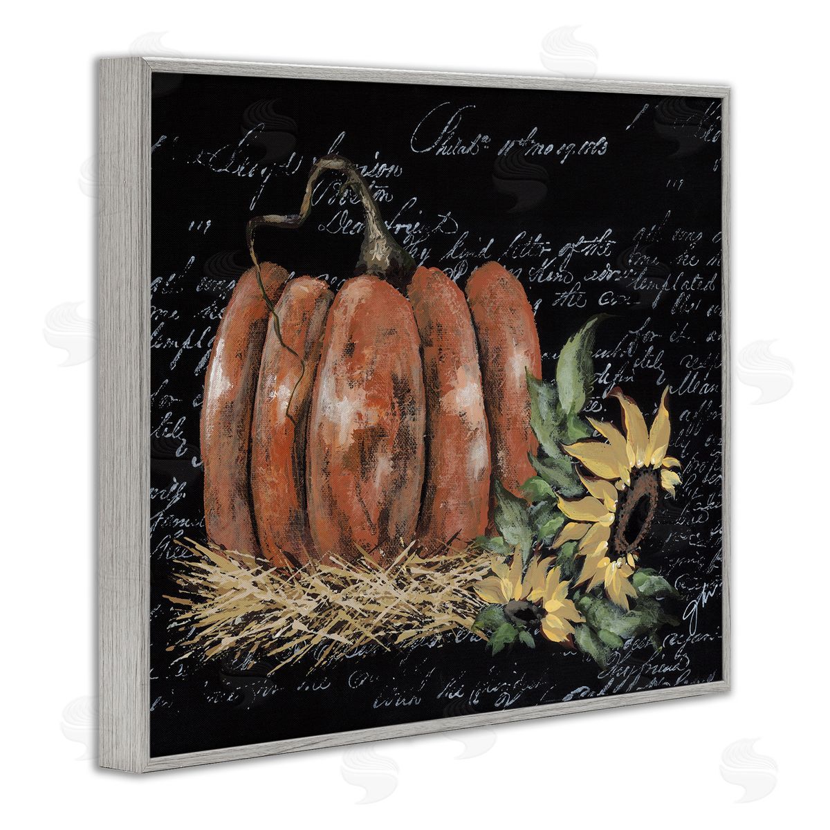 Autumn Country Pumpkin Grey Frame Print Wall Art, Home Decor by Julie Norkus