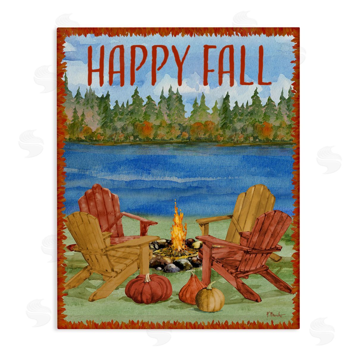 Happy Fall Bonfire Canvas Wall Art, Home Decor by Paul Brent