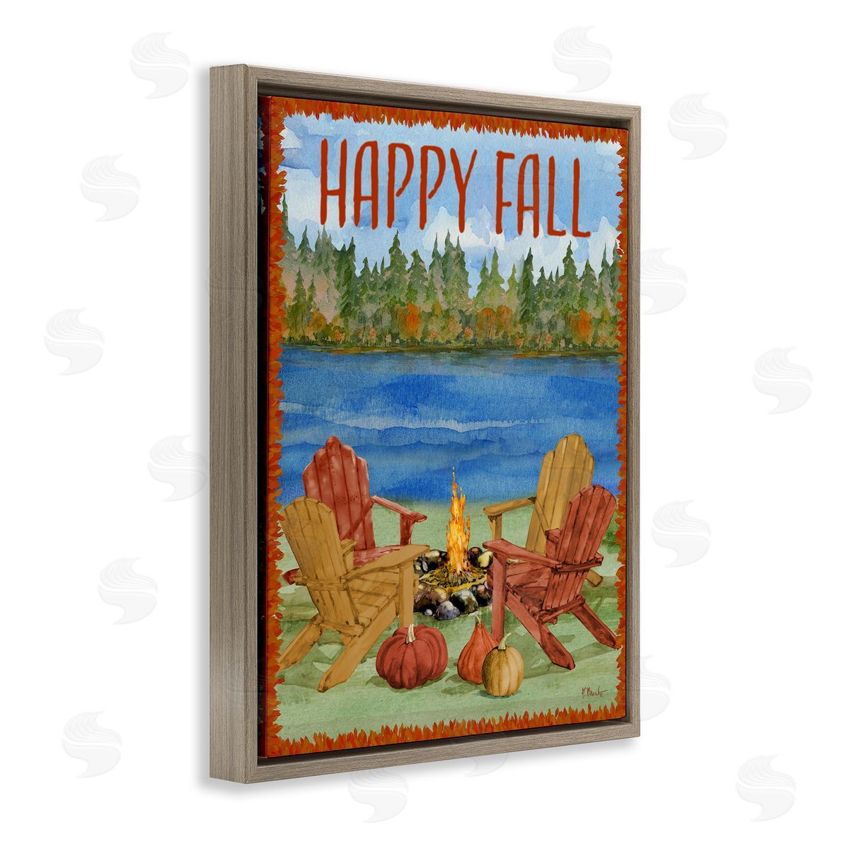 Happy Fall Bonfire Brown Floating Frame Canvas Wall Art, Home Decor by Paul Brent