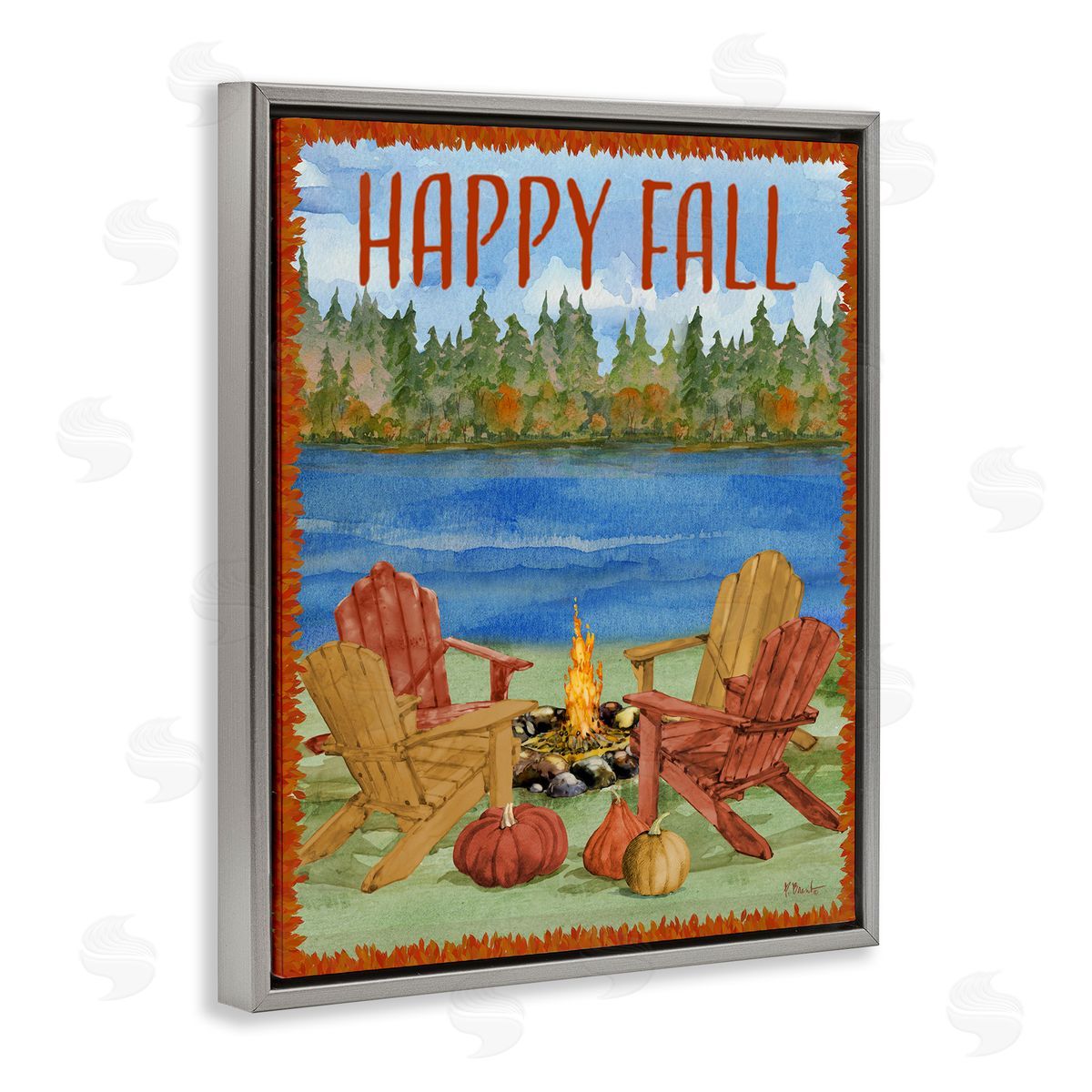 Happy Fall Bonfire Grey Floating Frame Canvas Wall Art, Home Decor by Paul Brent