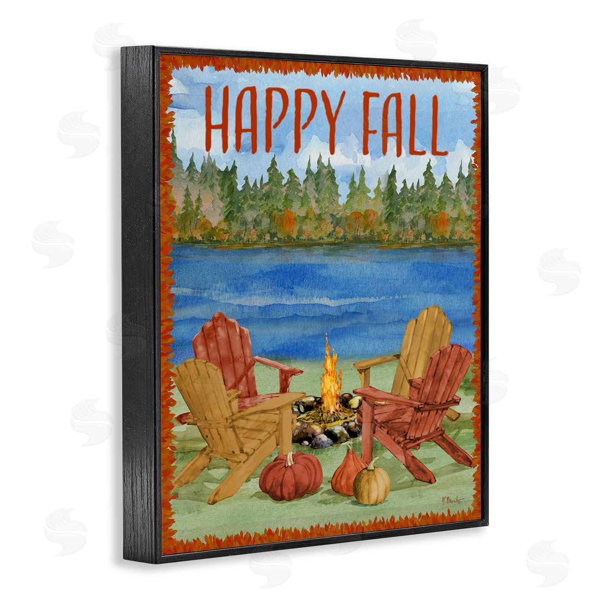 Happy Fall Bonfire Black Frame Print Wall Art, Home Decor by Paul Brent