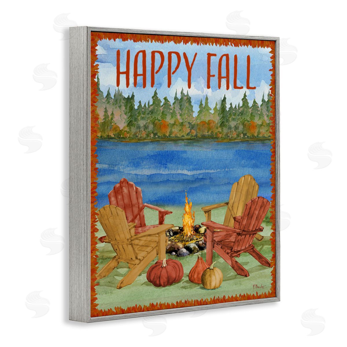 Happy Fall Bonfire Grey Frame Print Wall Art, Home Decor by Paul Brent