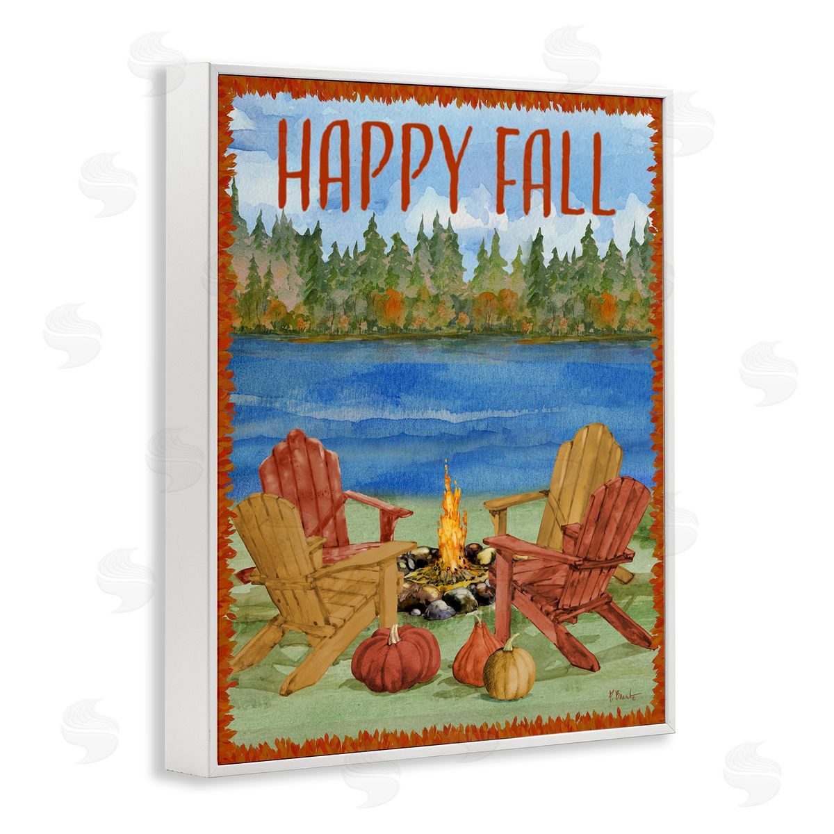 Happy Fall Bonfire White Frame Print Wall Art, Home Decor by Paul Brent