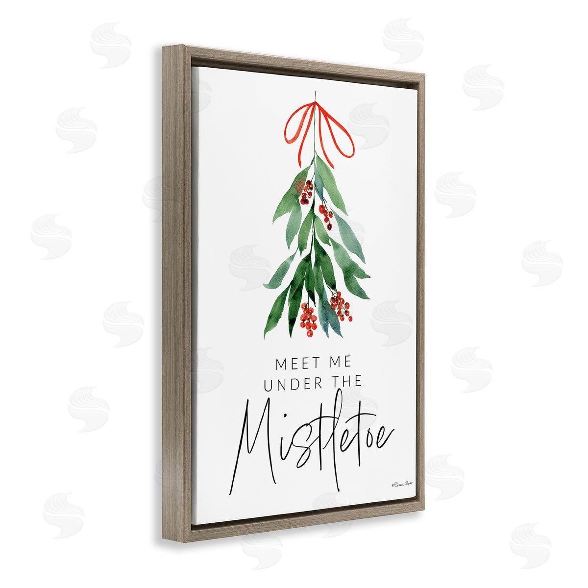 Meet Me Under Mistletoe Brown Floating Frame Canvas Wall Art, Home Decor by Susan Ball