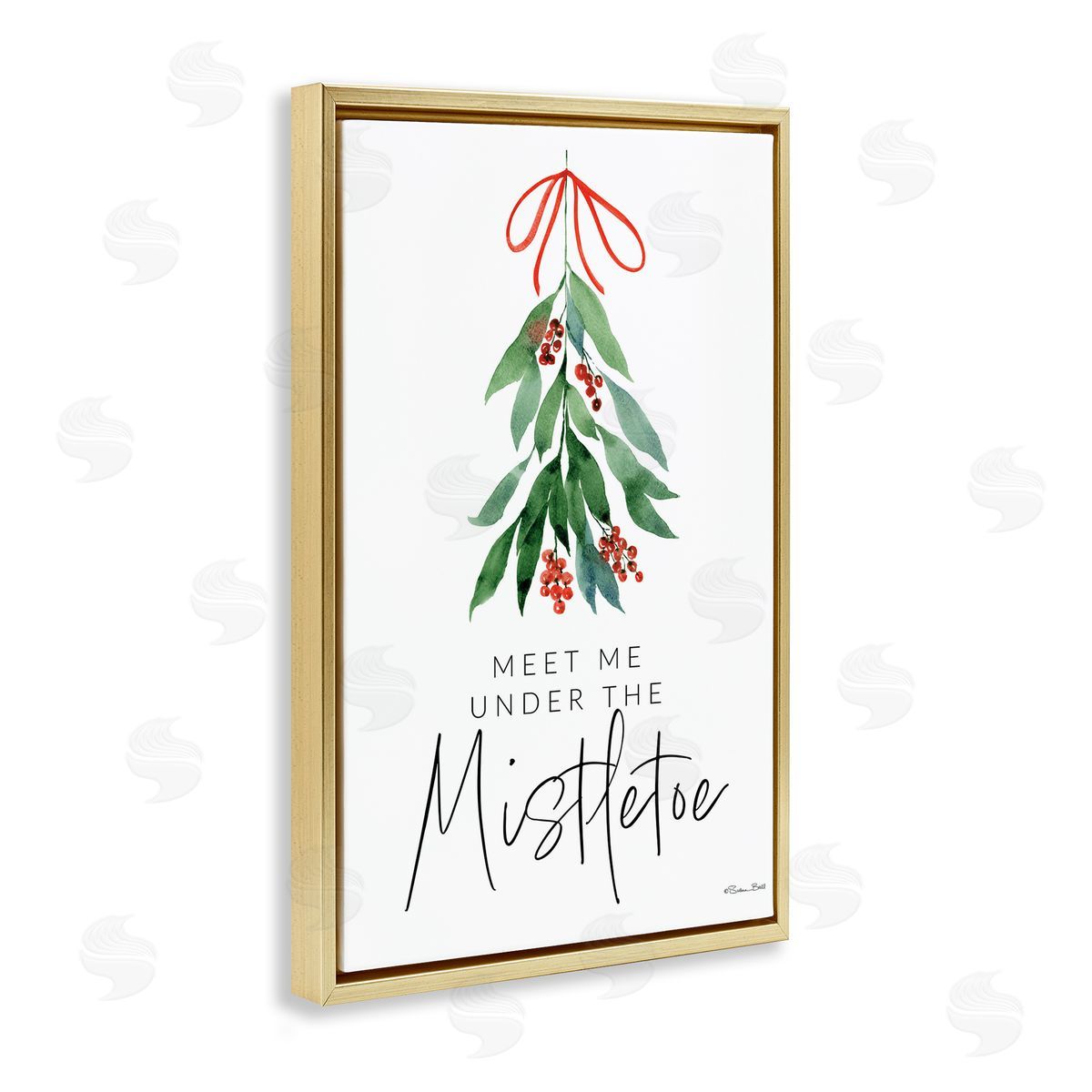 Meet Me Under Mistletoe Gold Floating Frame Canvas Wall Art, Home Decor by Susan Ball