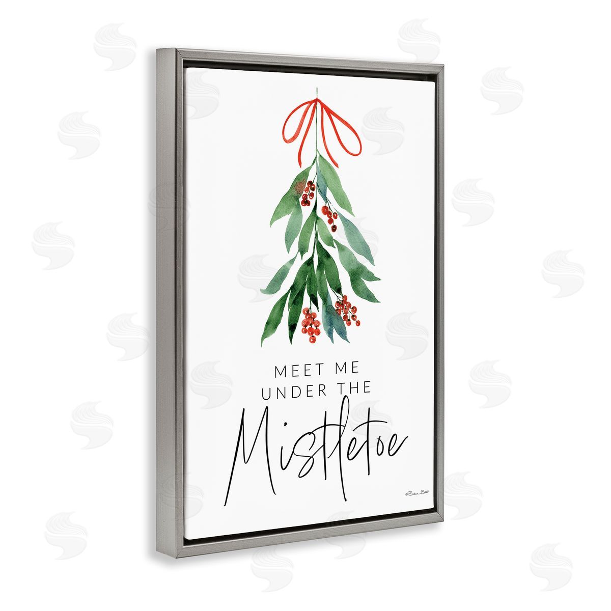 Meet Me Under Mistletoe Grey Floating Frame Canvas Wall Art, Home Decor by Susan Ball