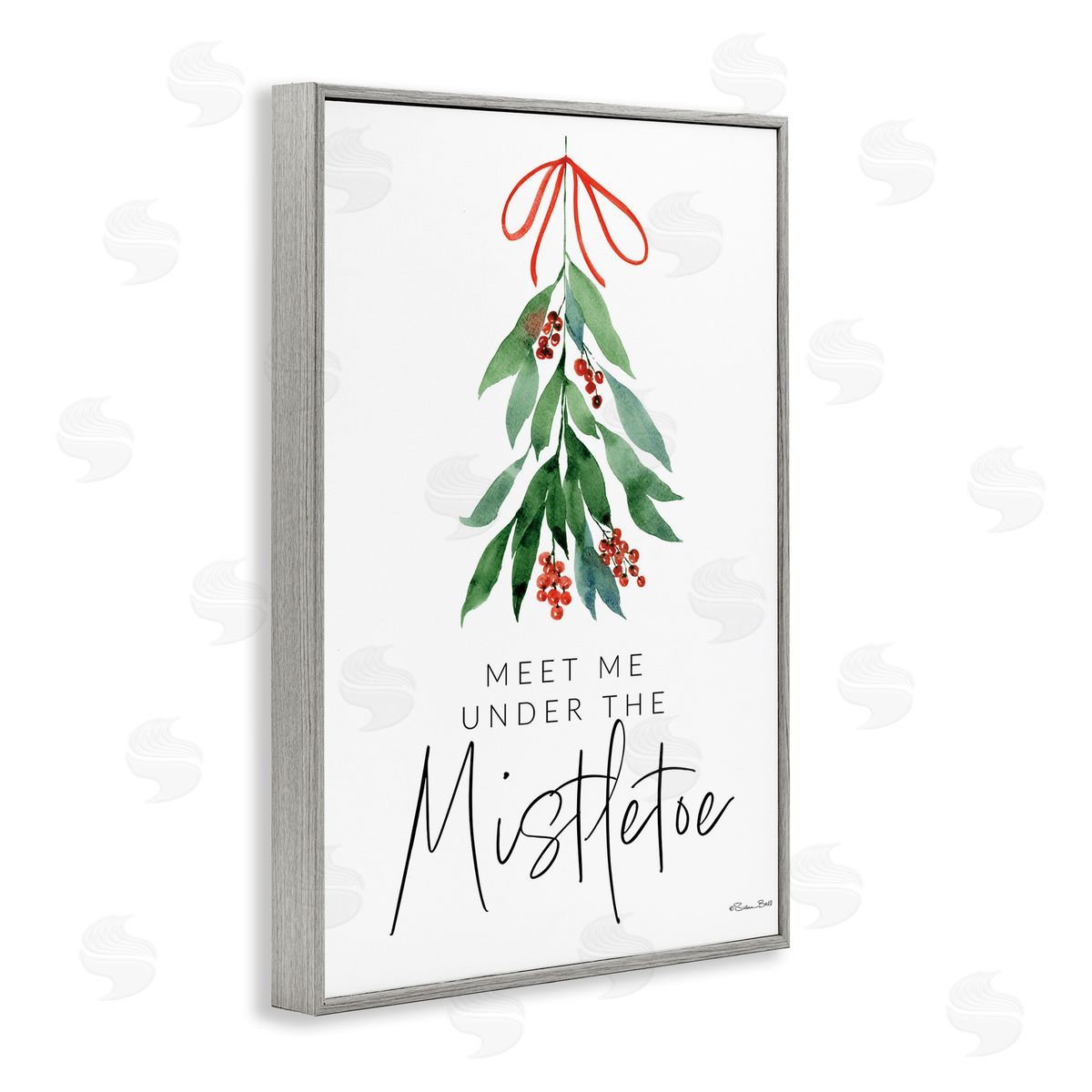 Meet Me Under Mistletoe Grey Frame Print Wall Art, Home Decor by Susan Ball