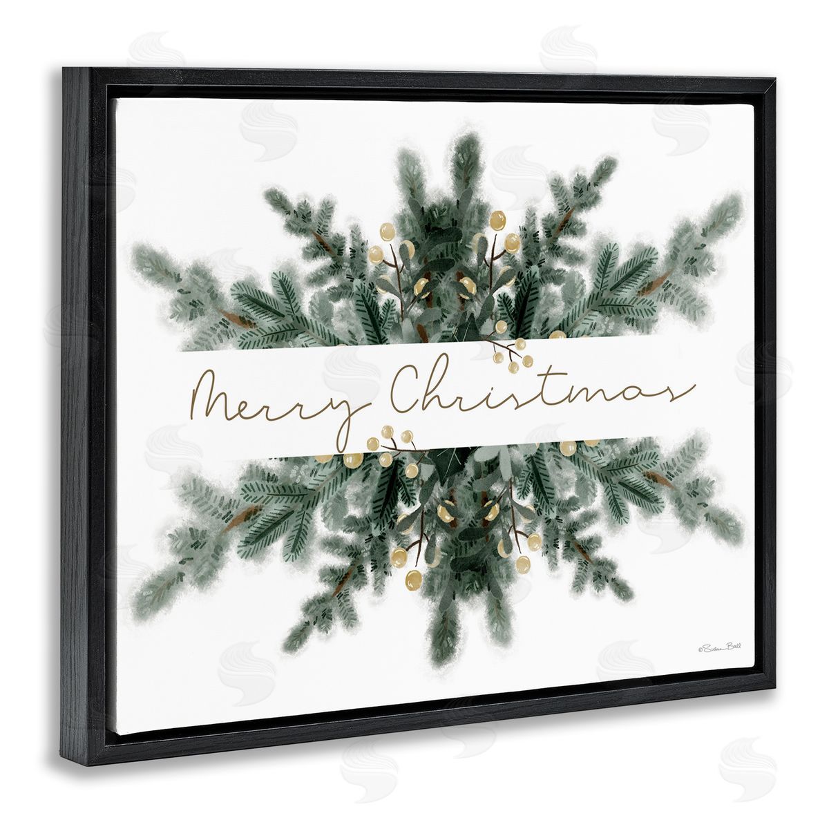 Festive Fir Phrase Black Floating Frame Canvas Wall Art, Home Decor by Susan Ball
