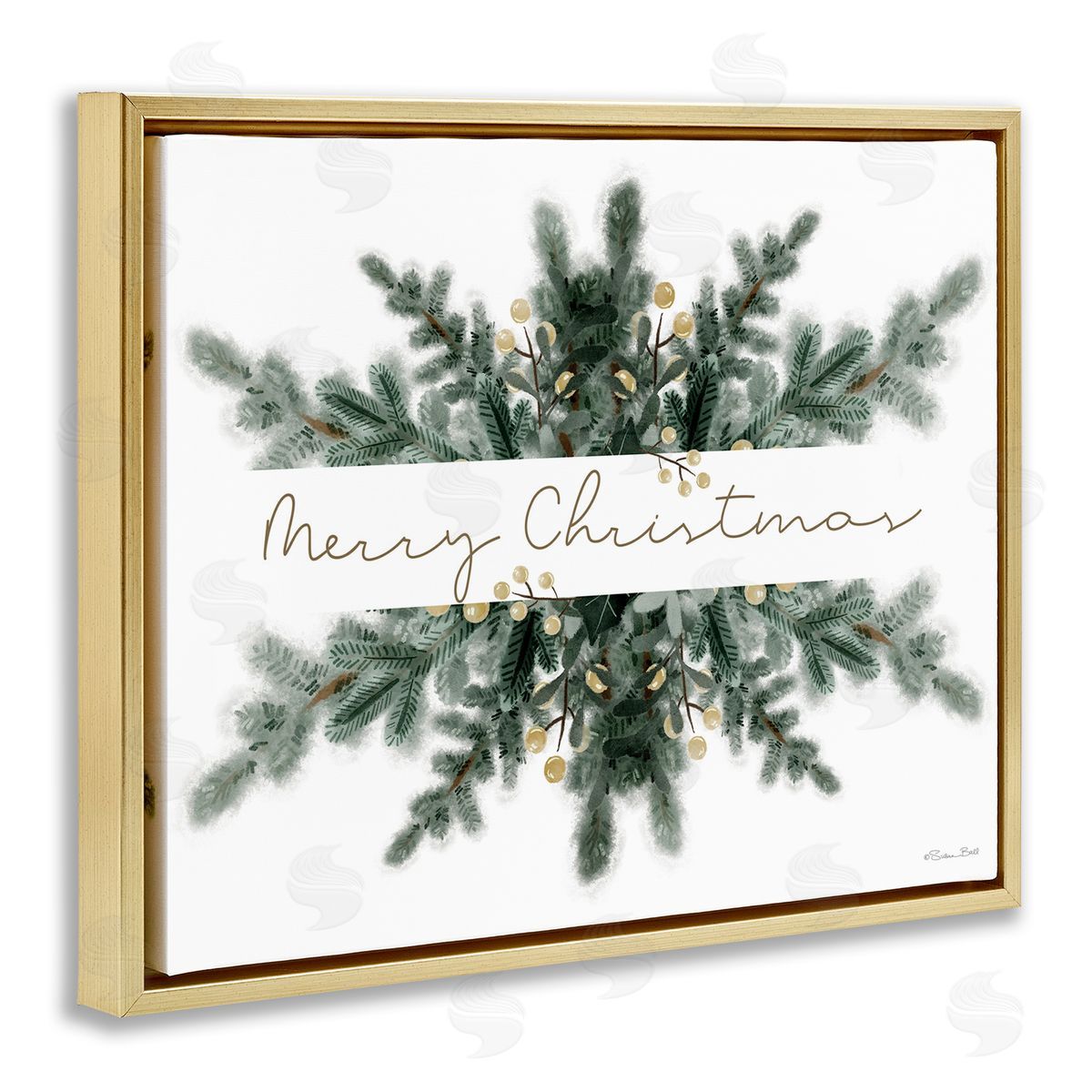 Festive Fir Phrase Gold Floating Frame Canvas Wall Art, Home Decor by Susan Ball