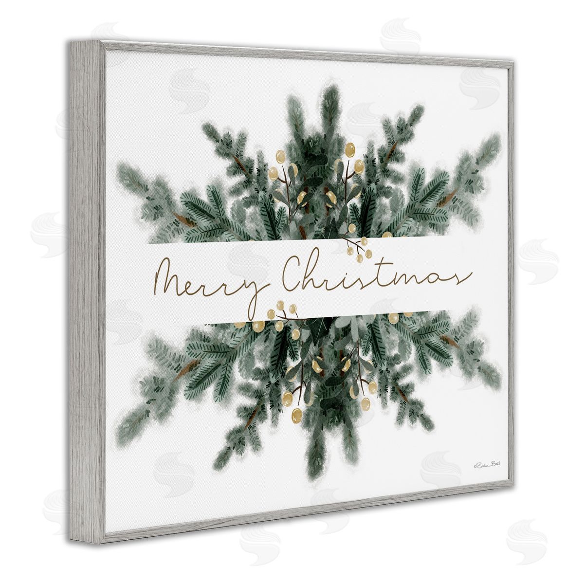Festive Fir Phrase Grey Frame Print Wall Art, Home Decor by Susan Ball