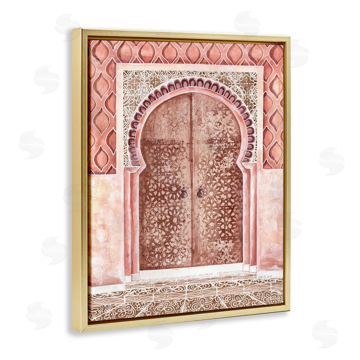 Moroccan Tiled Doorway Gold Floating Frame Canvas Wall Art, Home Decor by Yvette St. Amant