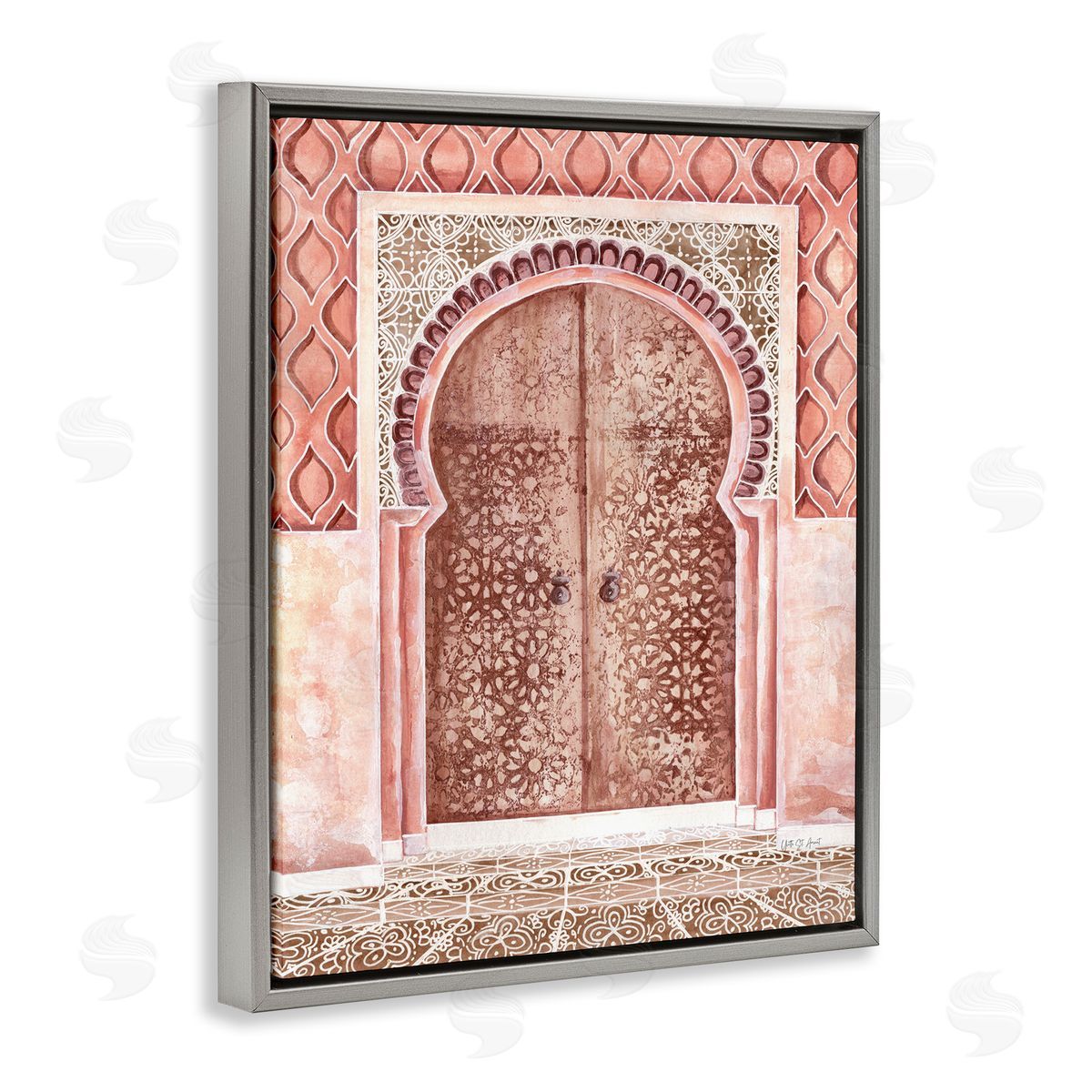 Moroccan Tiled Doorway Grey Floating Frame Canvas Wall Art, Home Decor by Yvette St. Amant