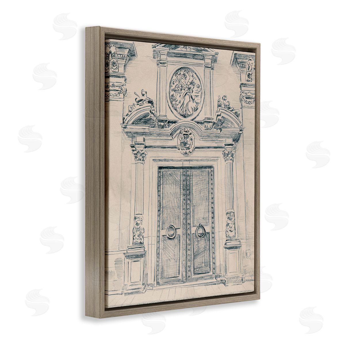 Detailed Architecture Scene Brown Floating Frame Canvas Wall Art, Home Decor by June Erica Vess