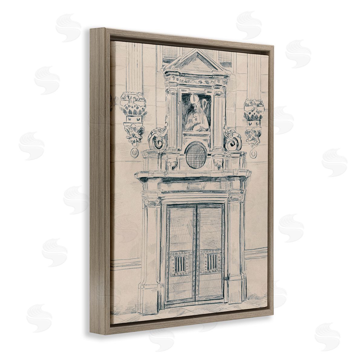 Detailed Architecture Door Brown Floating Frame Canvas Wall Art, Home Decor by June Erica Vess