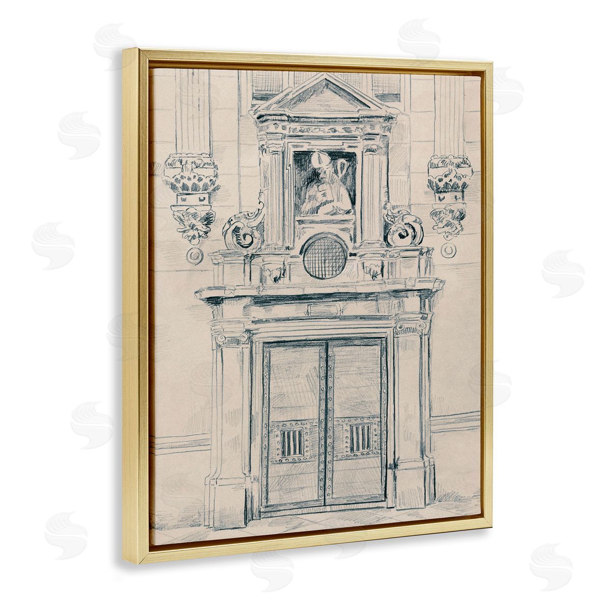Detailed Architecture Door Gold Floating Frame Canvas Wall Art, Home Decor by June Erica Vess