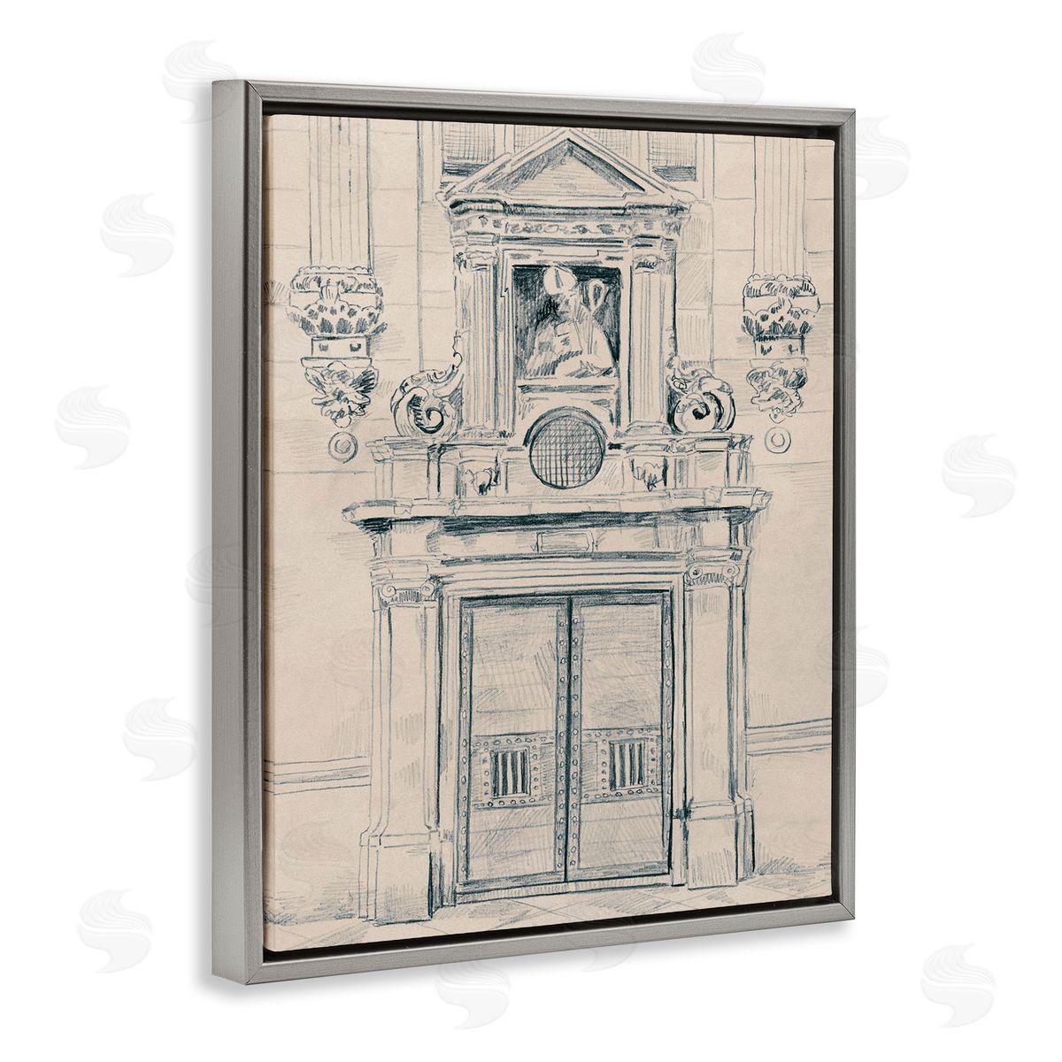 Detailed Architecture Door Grey Floating Frame Canvas Wall Art, Home Decor by June Erica Vess