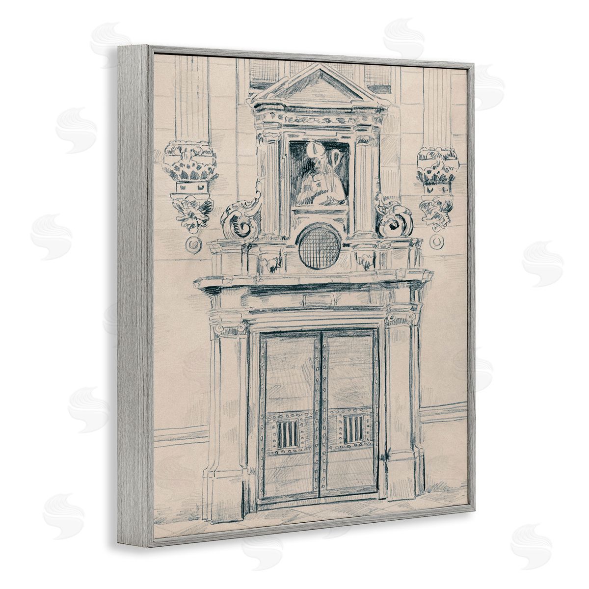 Detailed Architecture Door Grey Frame Print Wall Art, Home Decor by June Erica Vess