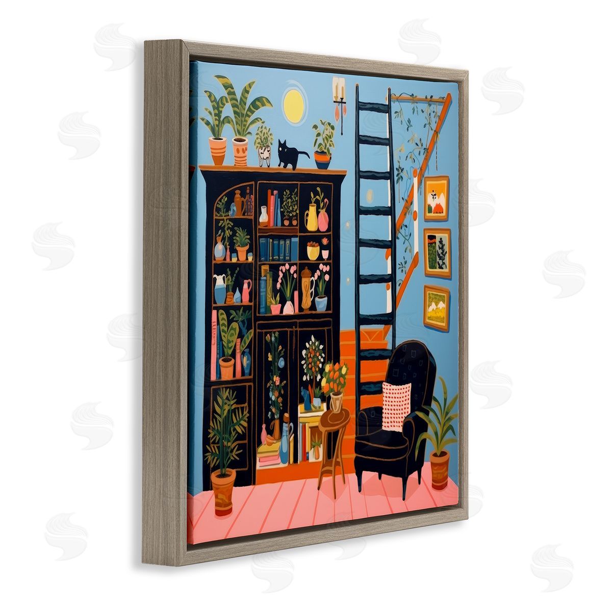 Lazar Studio Eclectic Fun Bookshelf Brown Floating Frame Canvas Wall Art Print