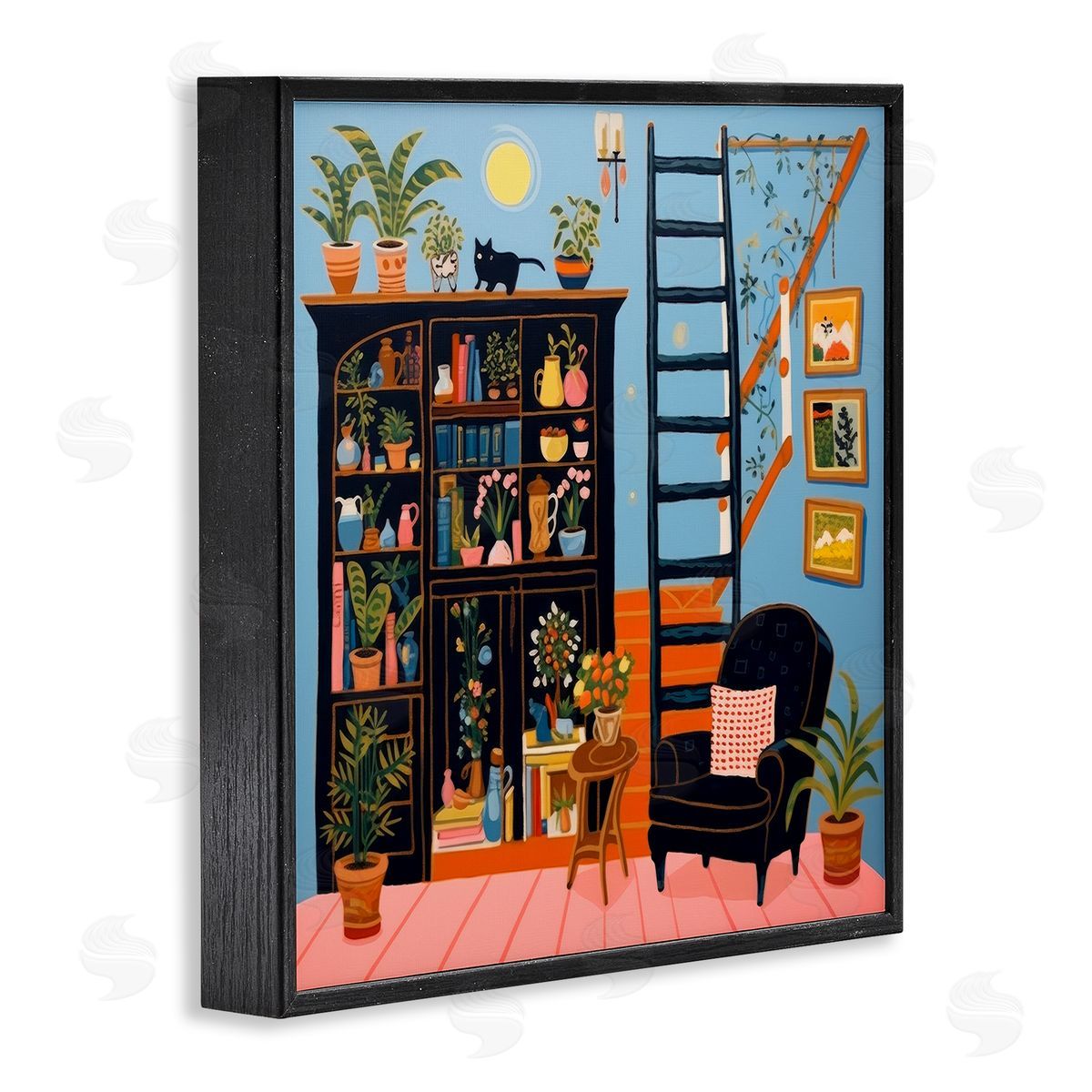 Lazar Studio Eclectic Fun Bookshelf Black Framed Giclee Wall Art Print