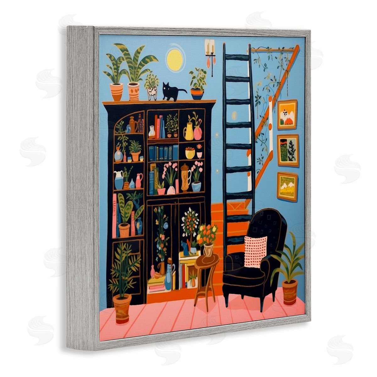 Lazar Studio Eclectic Fun Bookshelf Gray Framed Giclee Wall Art Print