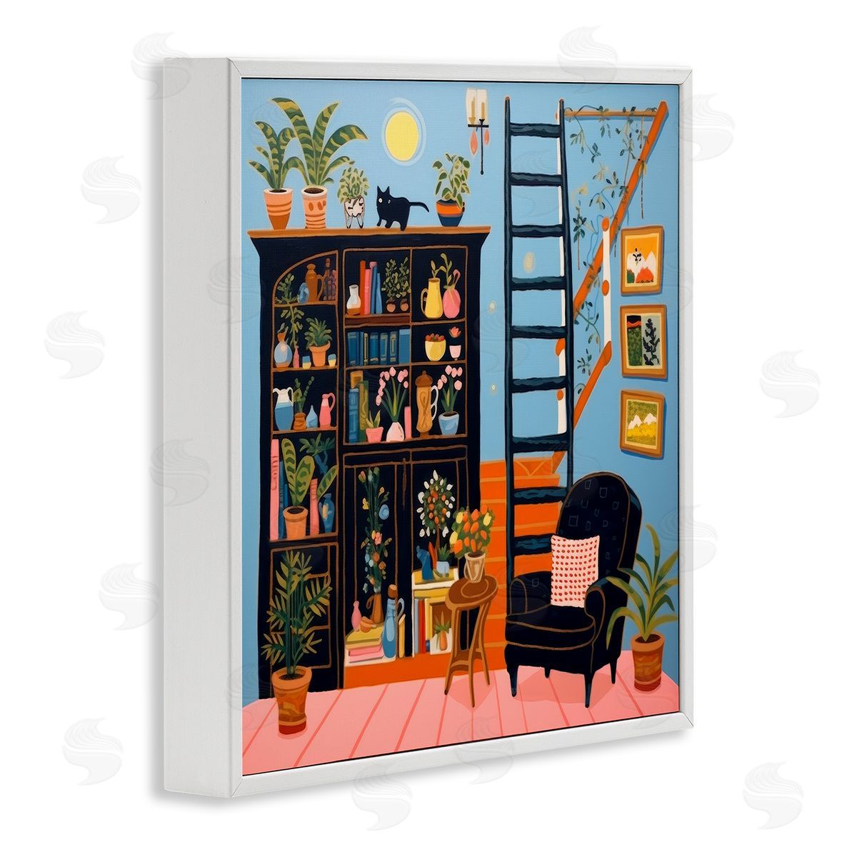 Lazar Studio Eclectic Fun Bookshelf White Framed Giclee Wall Art Print