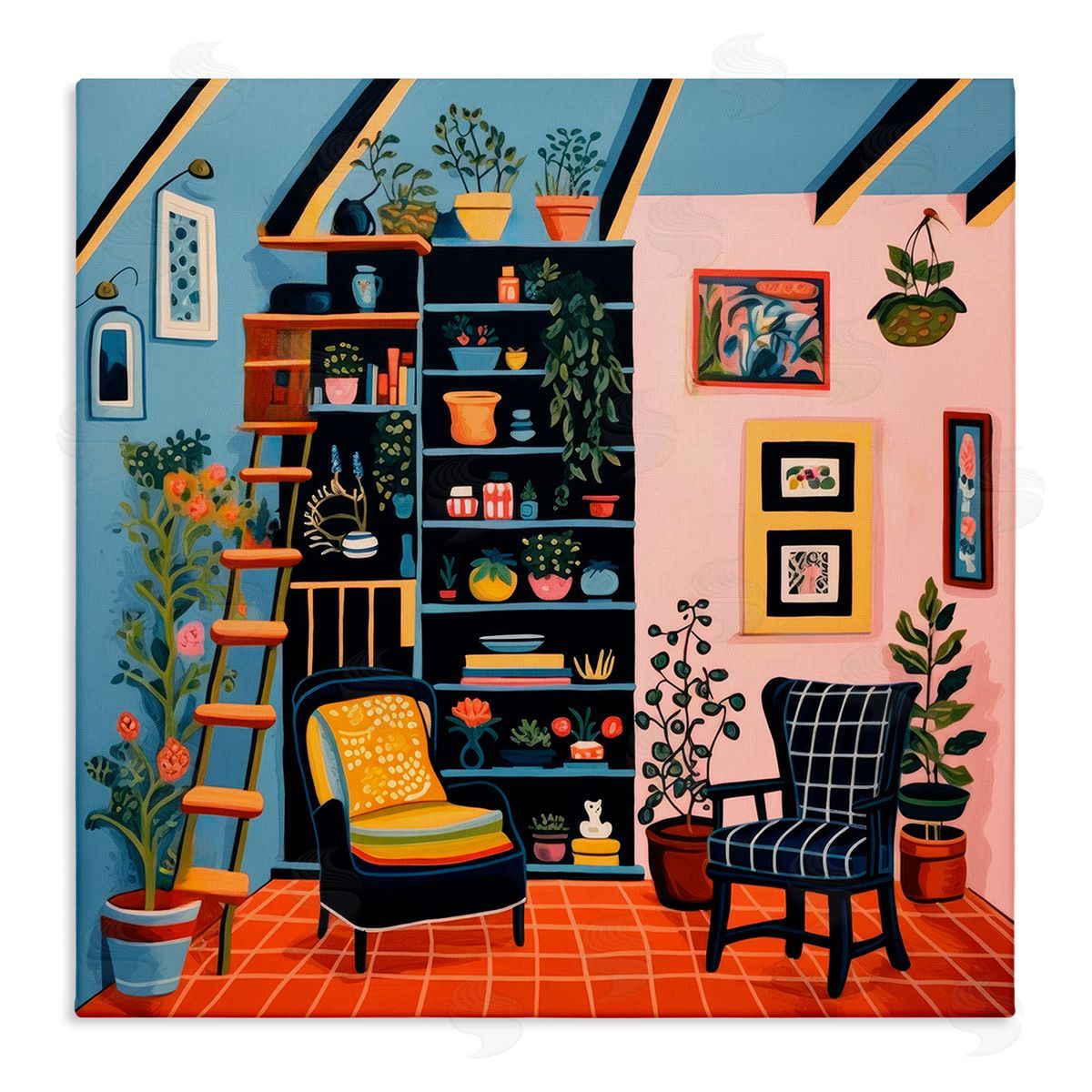 Lazar Studio Bookshelf Scene & Plants Canvas Wall Art Print