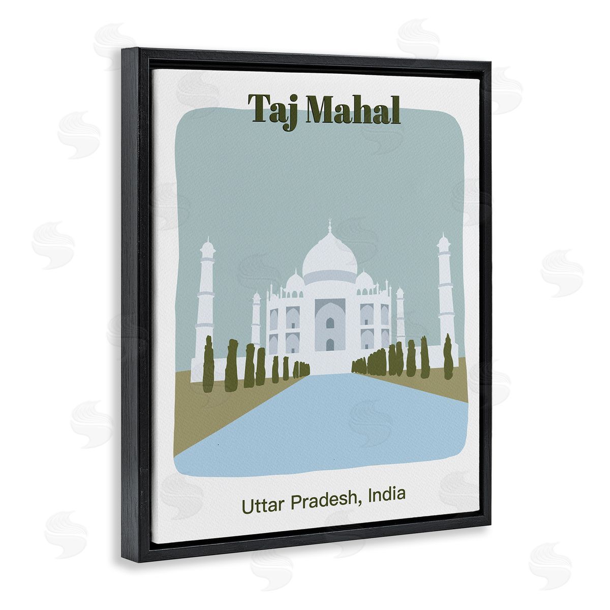 Taj Mahal Architecture Black Floating Frame Canvas Wall Art, Home Decor by Regina Moore