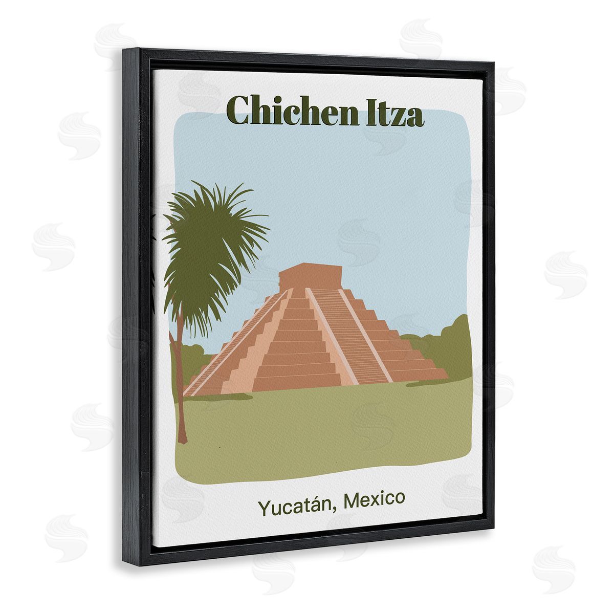 Chichen Itza Architecture Black Floating Frame Canvas Wall Art, Home Decor by Regina Moore