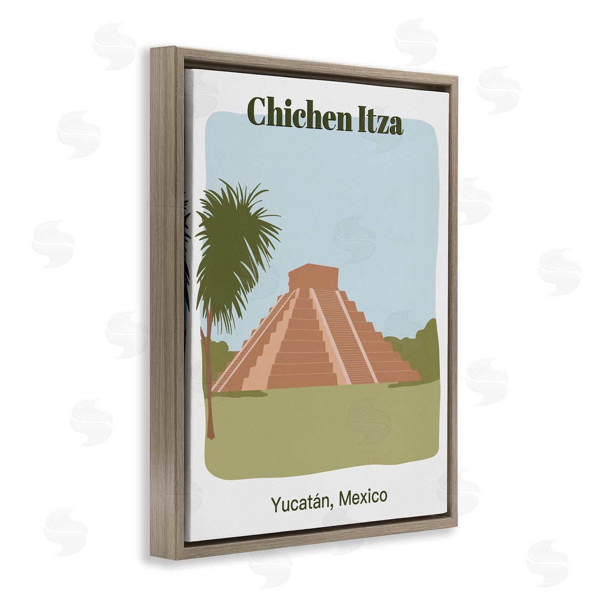 Chichen Itza Architecture Brown Floating Frame Canvas Wall Art, Home Decor by Regina Moore