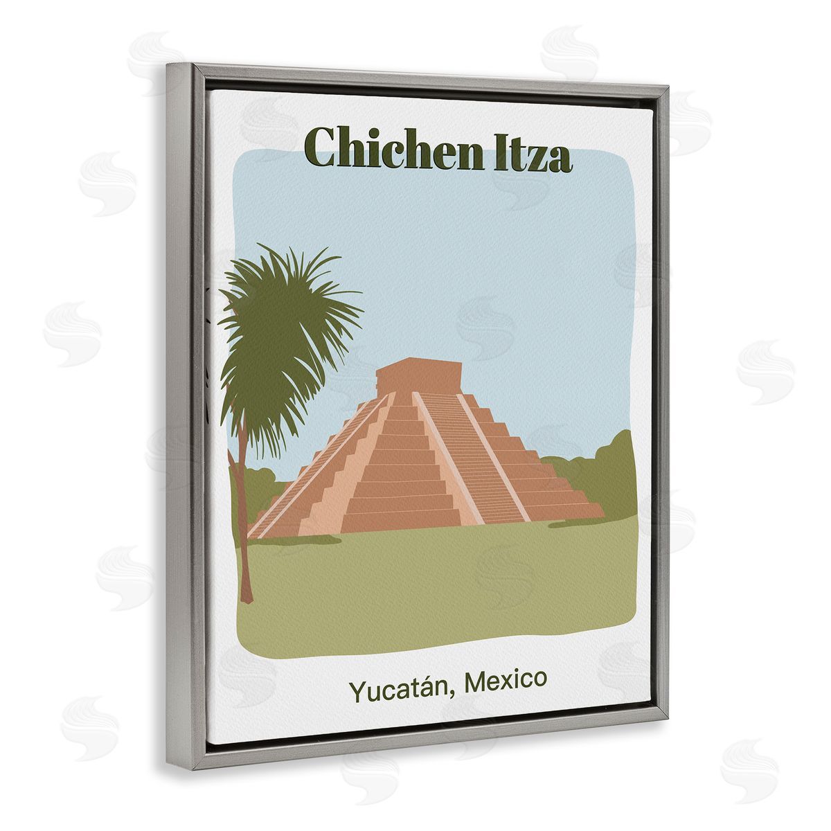 Chichen Itza Architecture Grey Floating Frame Canvas Wall Art, Home Decor by Regina Moore