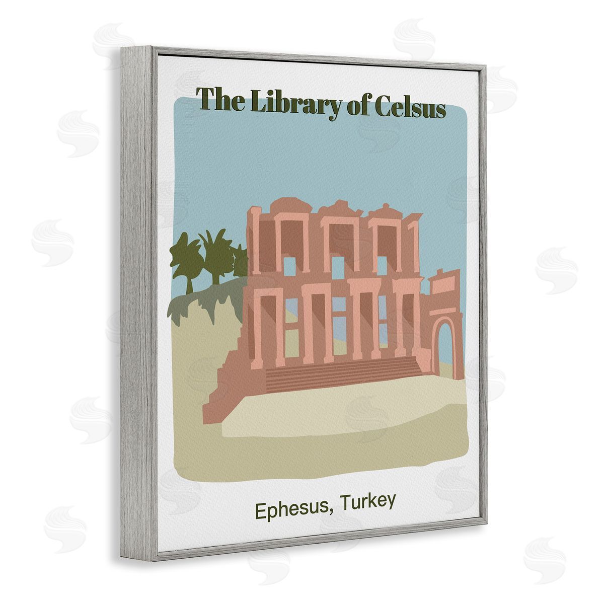 Library Of Celcus Architecture Grey Frame Print Wall Art, Home Decor by Regina Moore