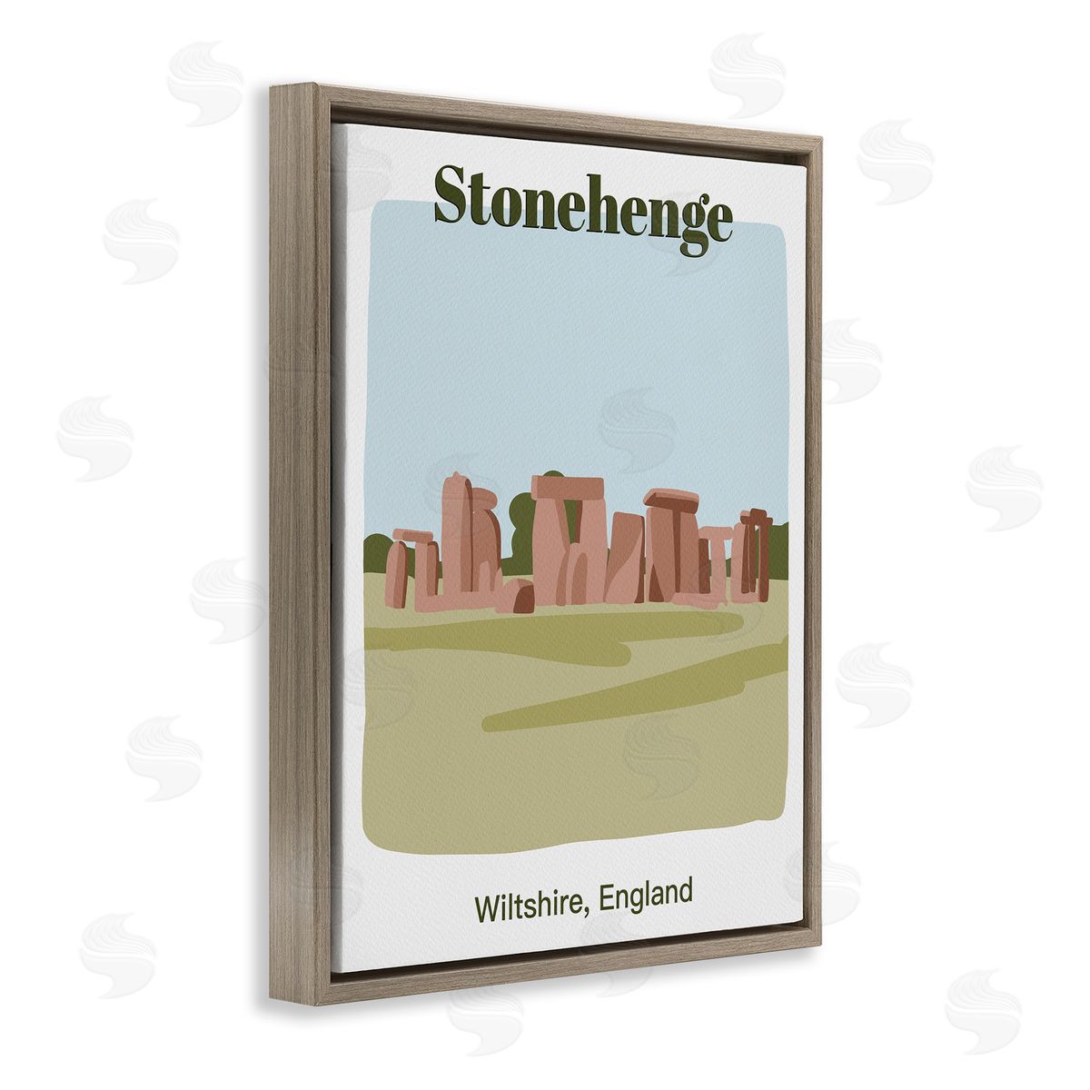 Stonehenge Landmark Architecture Brown Floating Frame Canvas Wall Art, Home Decor by Regina Moore