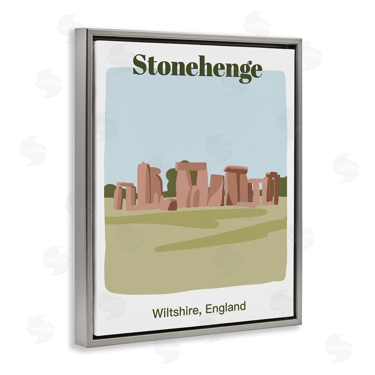 Stonehenge Landmark Architecture Grey Floating Frame Canvas Wall Art, Home Decor by Regina Moore