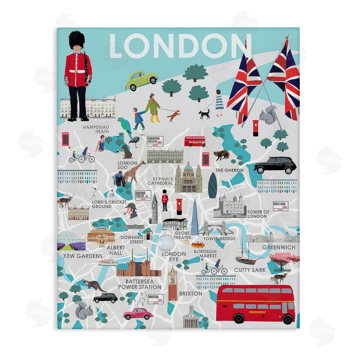 Betty Boynes London Landmark Map Canvas Wall Art Print