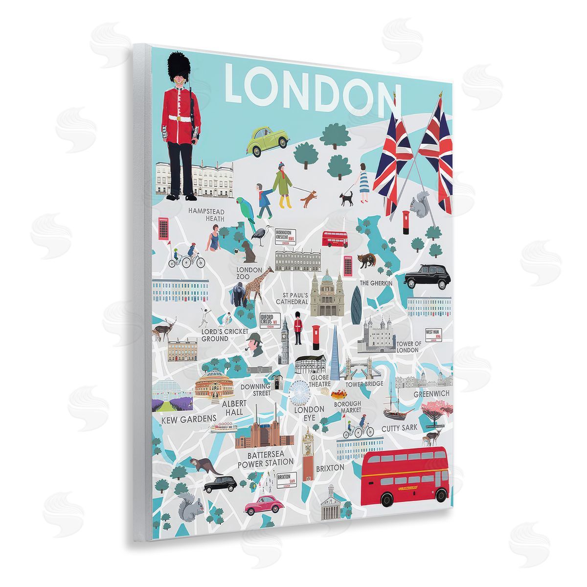 Betty Boynes London Landmark Map Wooden Wall Plaque Art Print