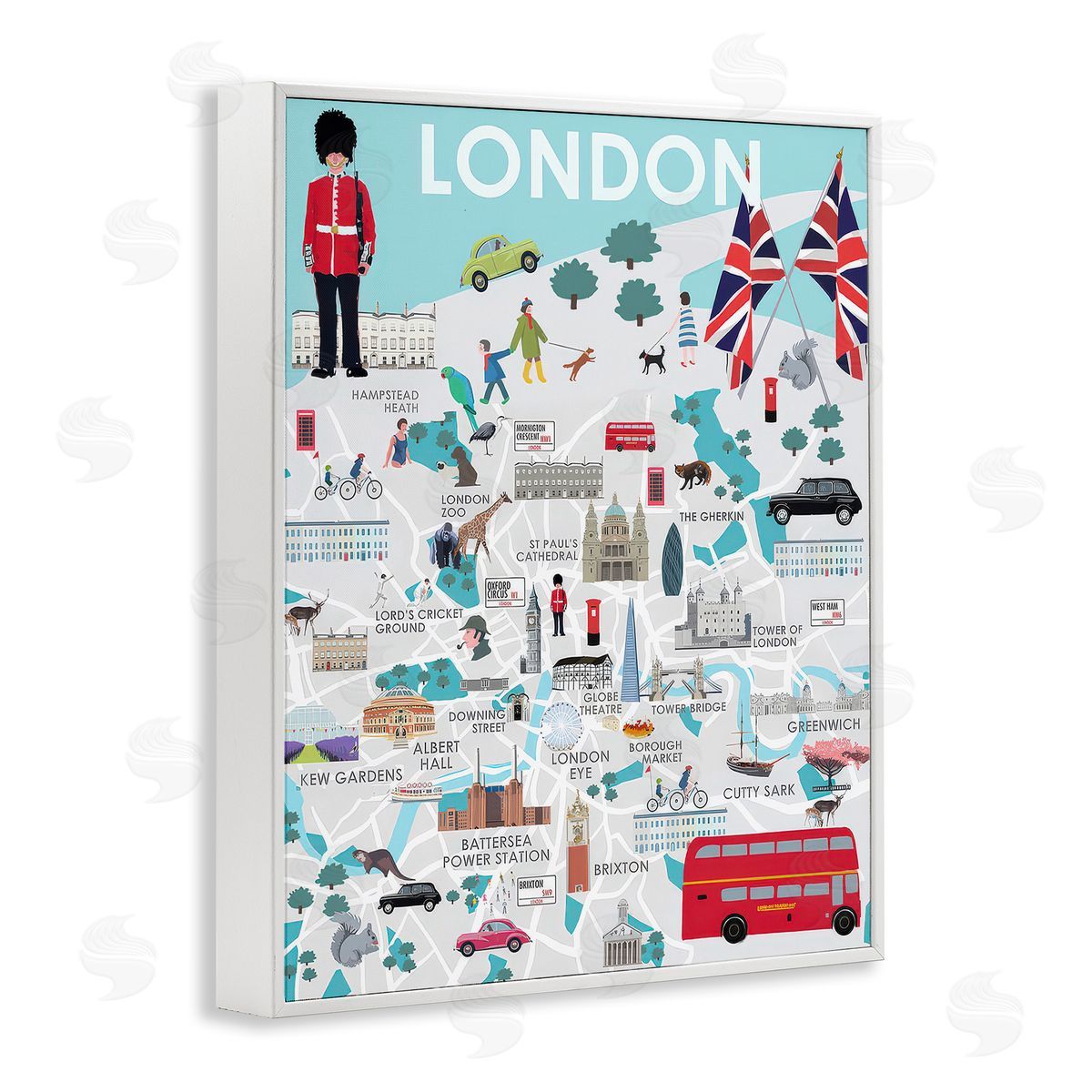 Betty Boynes London Landmark Map White Framed Giclee Wall Art Print