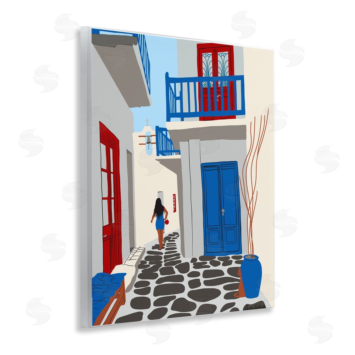 Carrie Cantwell Mykonos City Alley Wooden Wall Plaque Art Print