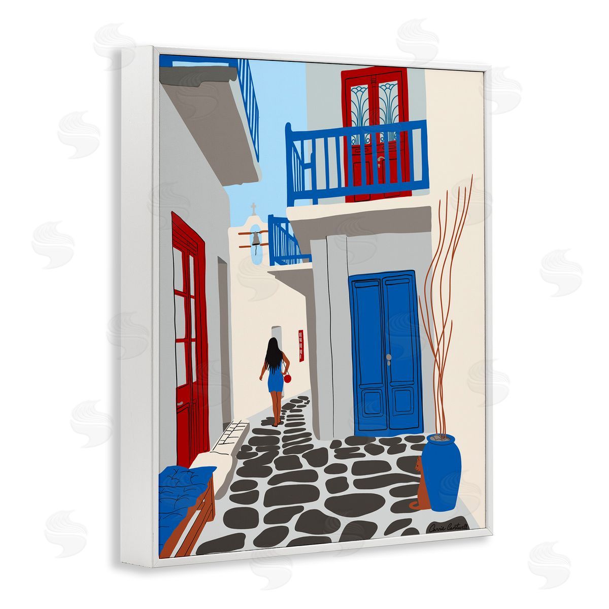 Carrie Cantwell Mykonos City Alley White Framed Giclee Wall Art Print