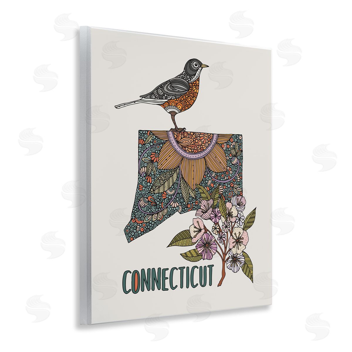 Floral Connecticut State Wood Plaque Wall Art, Home Decor by Valentina Harper