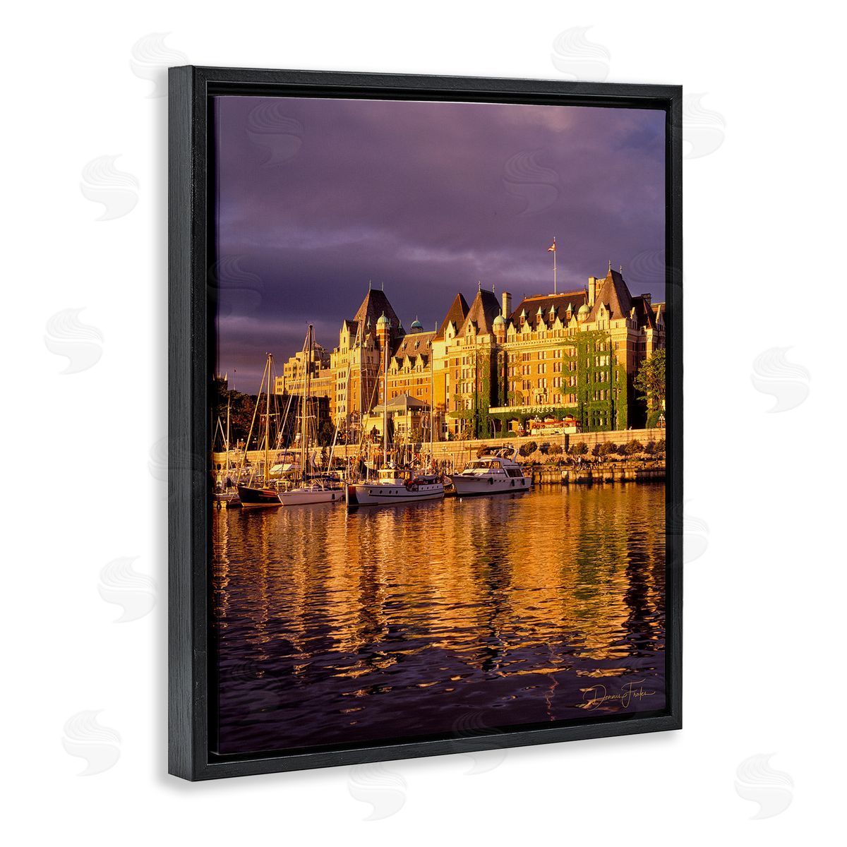 City Boat Harbor Black Floating Frame Canvas Wall Art, Home Decor by Dennis Frates