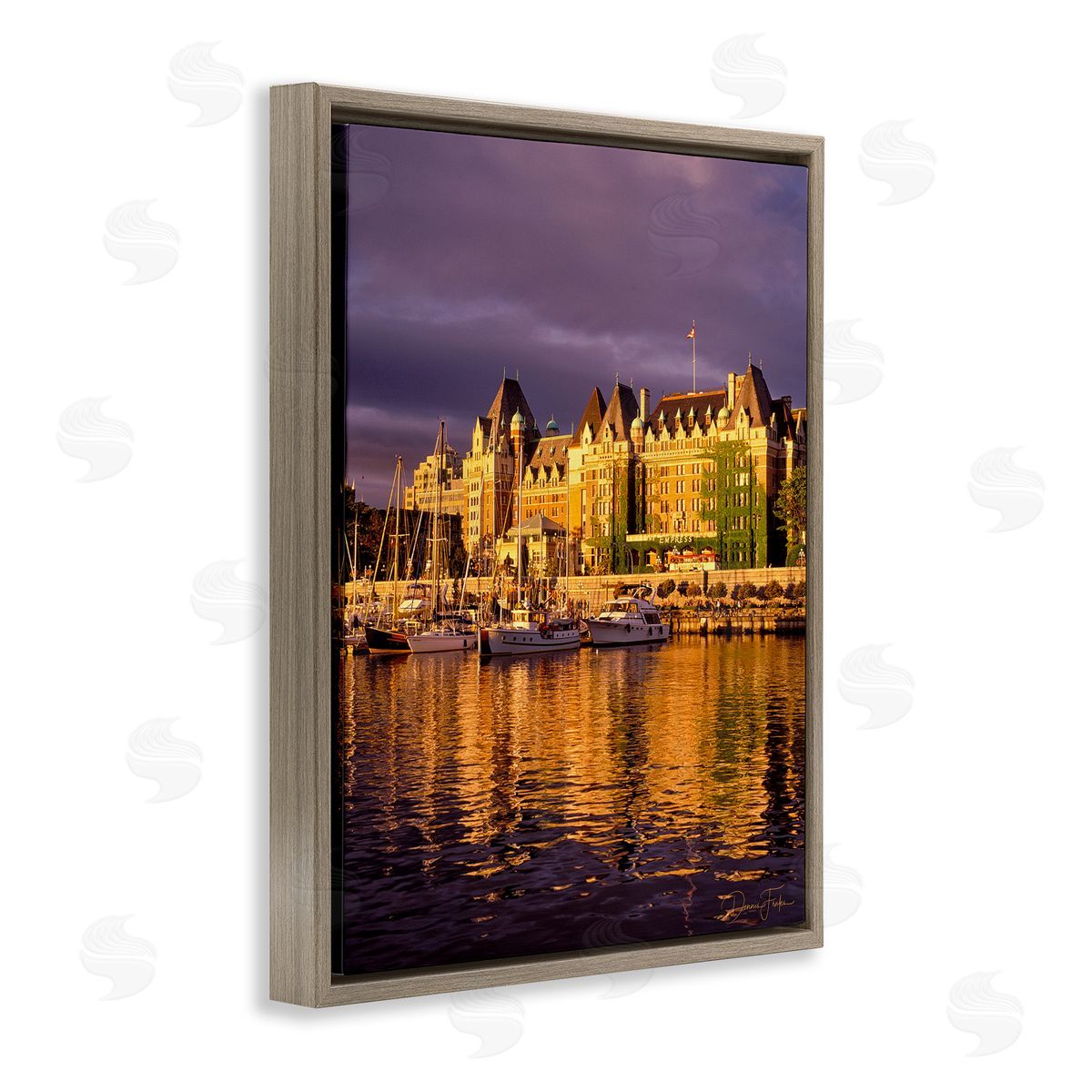 City Boat Harbor Brown Floating Frame Canvas Wall Art, Home Decor by Dennis Frates