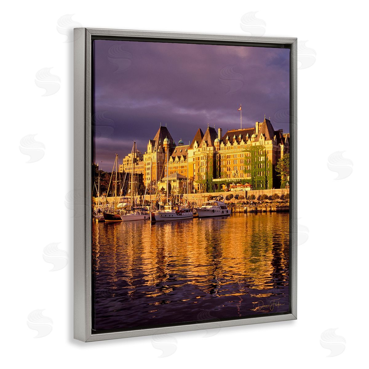 City Boat Harbor Grey Floating Frame Canvas Wall Art, Home Decor by Dennis Frates