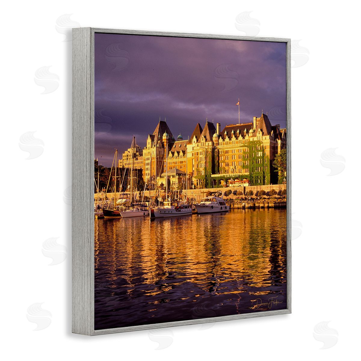 City Boat Harbor Grey Frame Print Wall Art, Home Decor by Dennis Frates