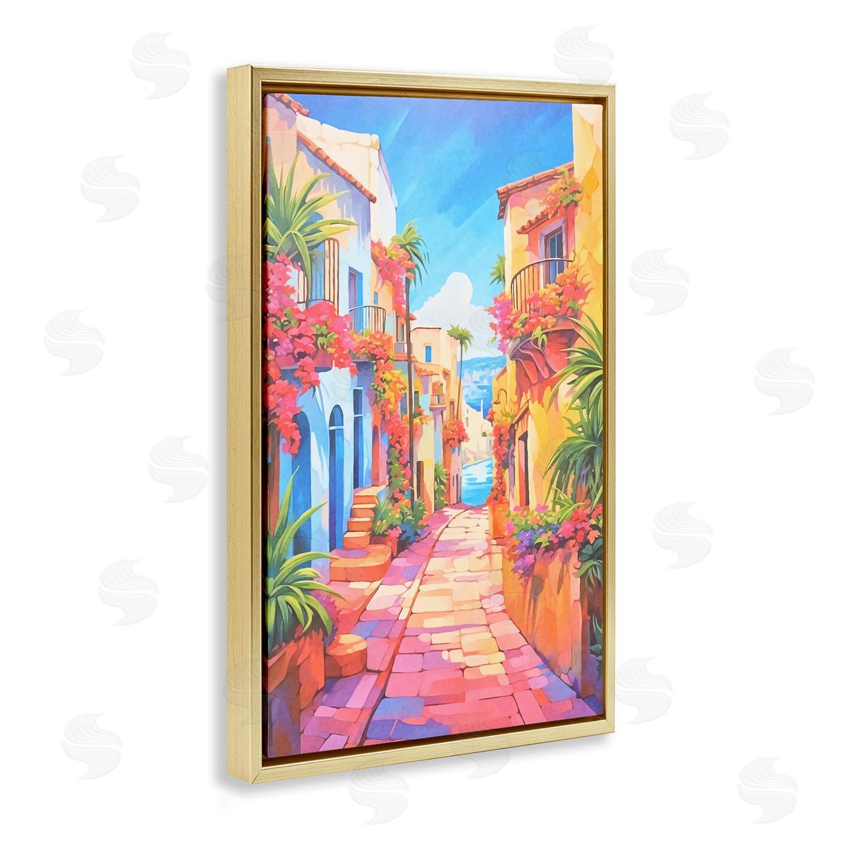 Mediterranean Moments Scene Gold Floating Frame Canvas Wall Art, Home Decor by Andrea Haase