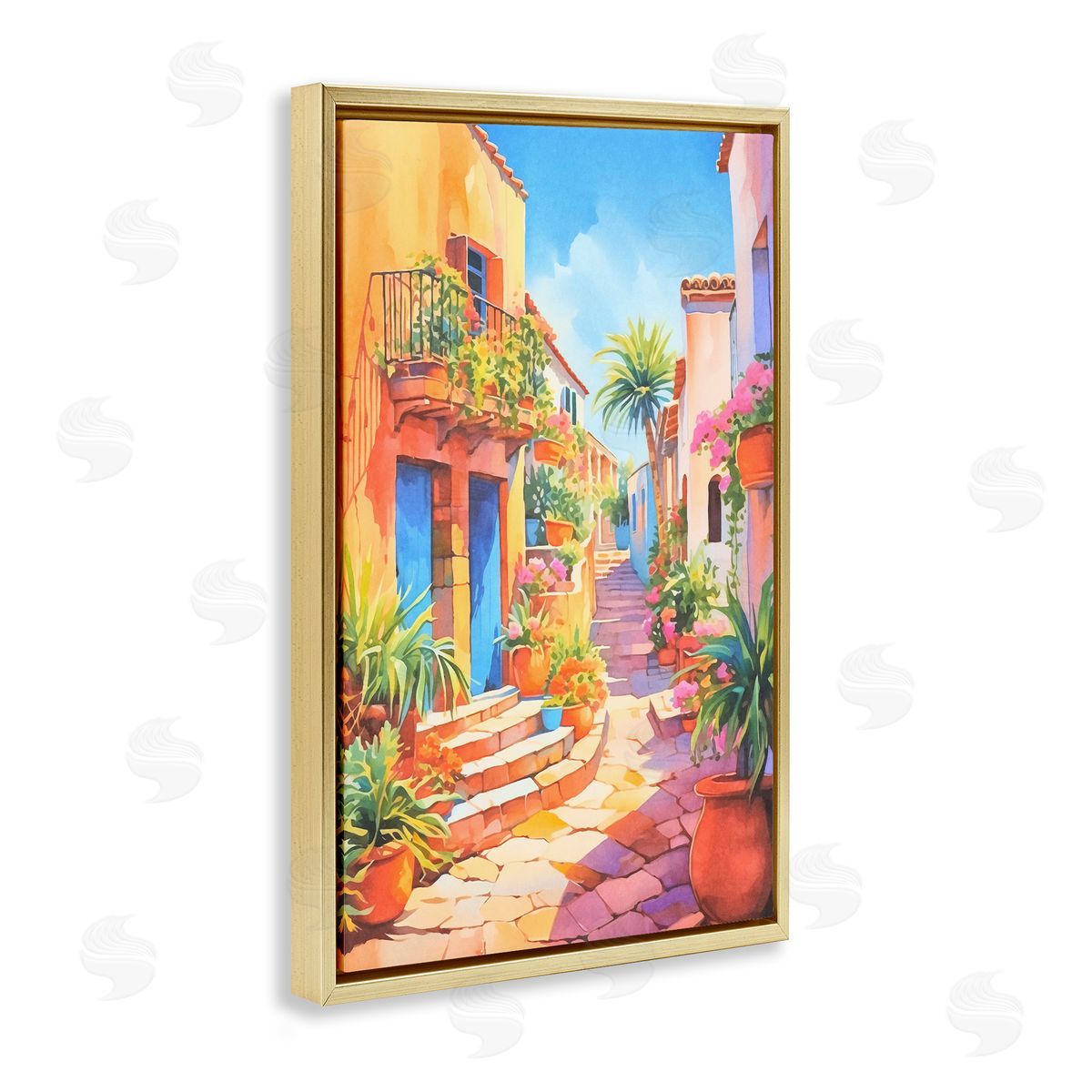 Bright Mediterranean City Gold Floating Frame Canvas Wall Art, Home Decor by Andrea Haase