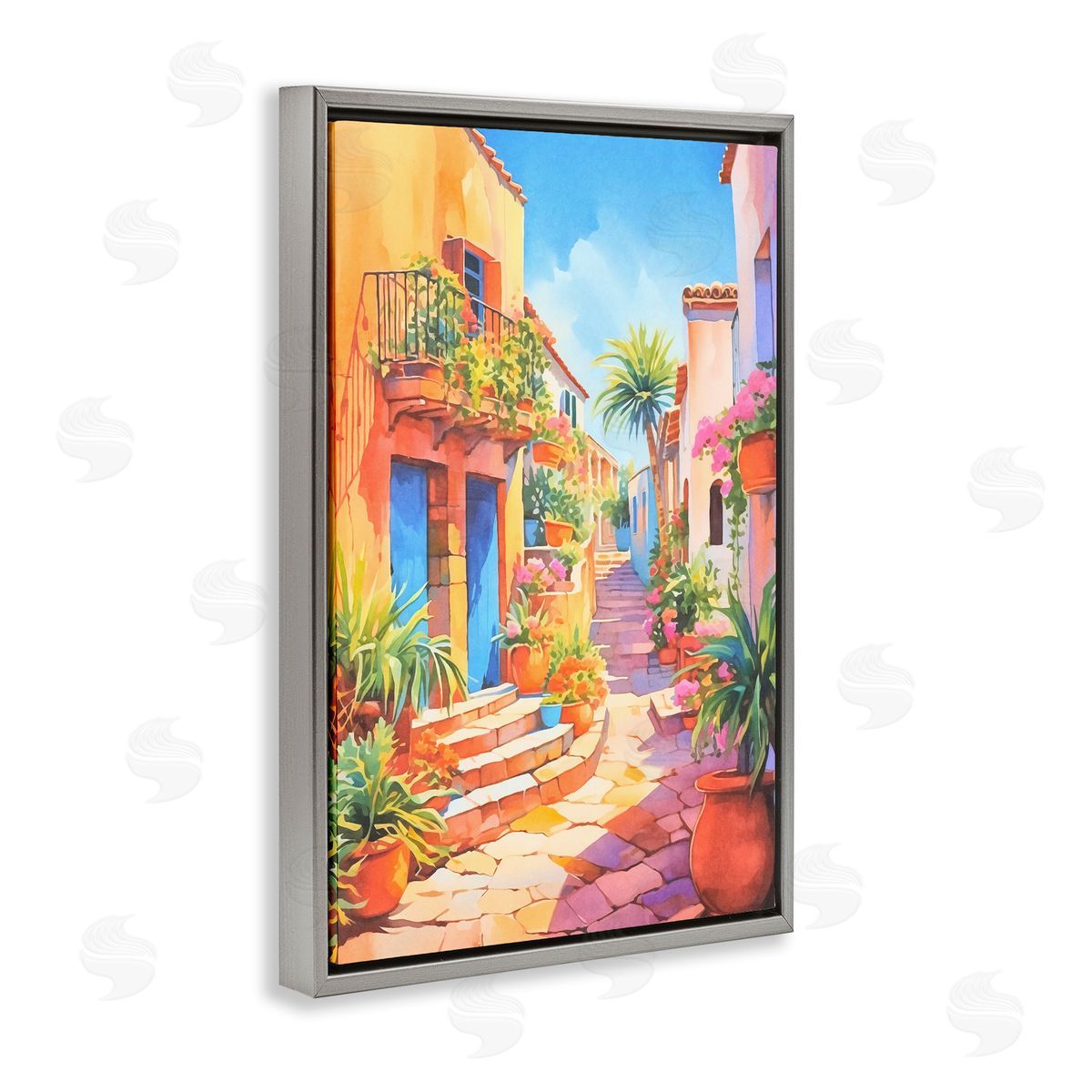 Bright Mediterranean City Grey Floating Frame Canvas Wall Art, Home Decor by Andrea Haase